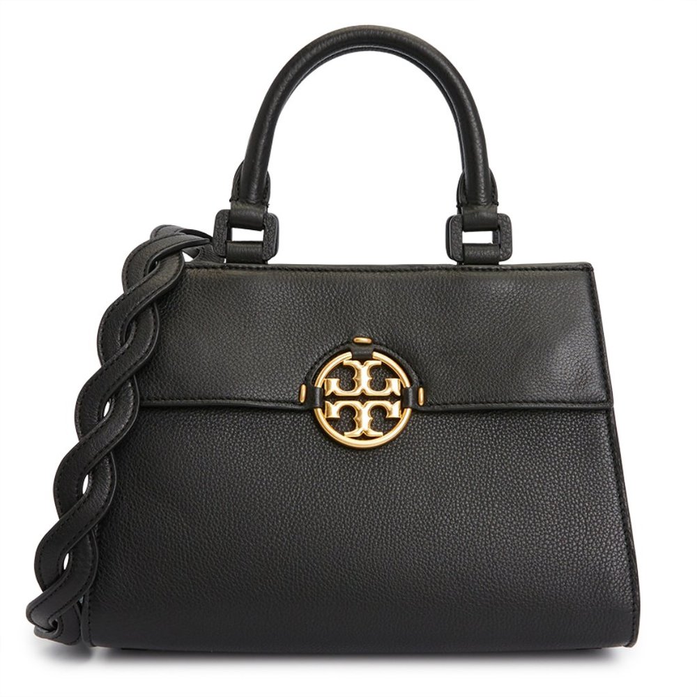 Tory Burch Miller Top Handle Leather Satchel Handbag with Crossbody Strap, Black